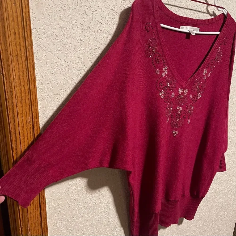 LC Lauren Conrad- Berry Beaded Floral Sweater, Size Large